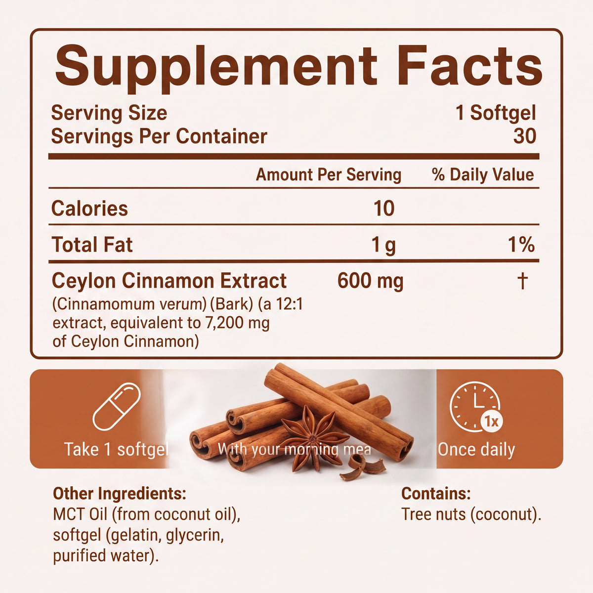 Ceylon Cinnamon 7200mg equivalent with MCT Oil